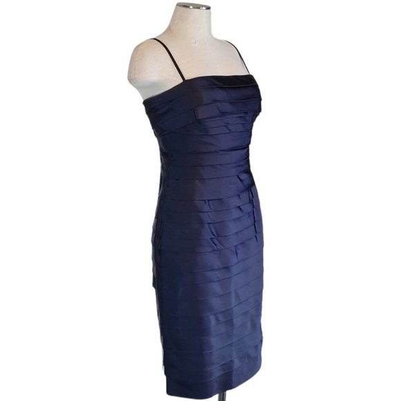 Calvin Klein Navy Satin Layered Cocktail Dress SZ 4 - Picture 4 of 13
